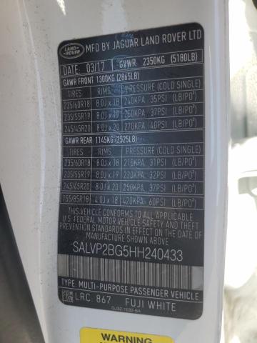 2017 LAND ROVER RANGE ROVE SALVP2BG5HH240433