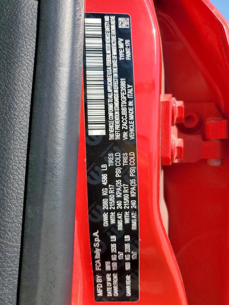 2016 JEEP RENEGADE L ZACCJBBT9GPE35861