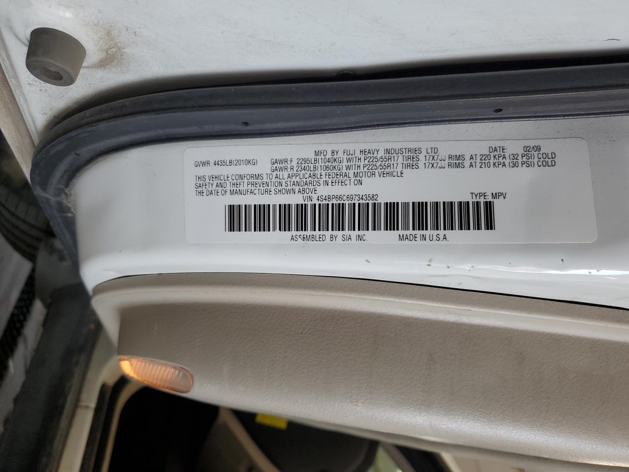 Lot #3256678390 2009 SUBARU OUTBACK 2.