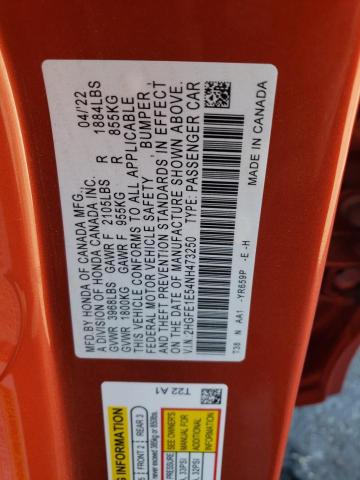 2022 HONDA CIVIC SI 2HGFE1E54NH473250