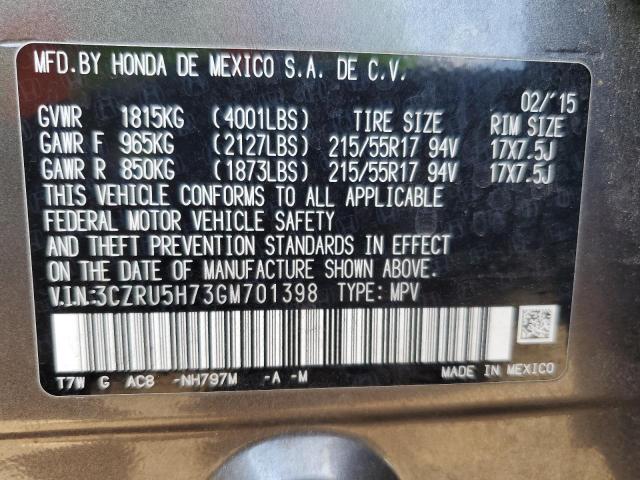 2016 HONDA HR-V EXL 3CZRU5H73GM701398