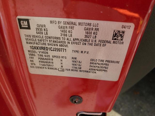 2012 GMC ACADIA SLT - 1GKKVRED1CJ299771