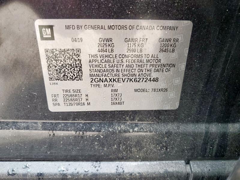 2019 CHEVROLET EQUINOX LT 2GNAXKEV7K6272448