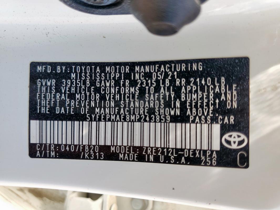 2021 TOYOTA COROLLA LE - 5YFEPMAE8MP243859