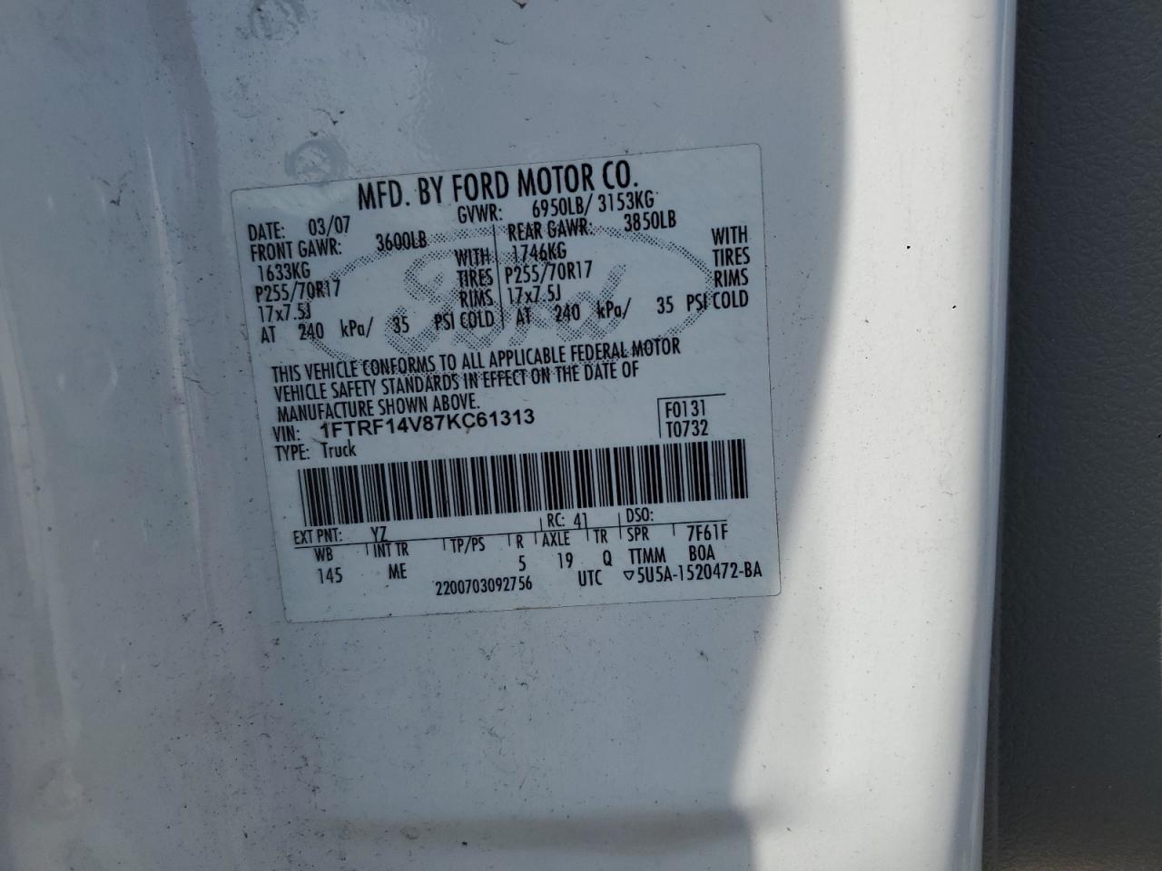 Lot #3254530177 2007 FORD F150