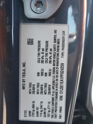 2023 TESLA MODEL 3 5YJ3E1EA1PF624259