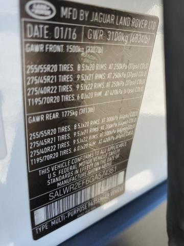 2016 LAND ROVER RANGE ROVE SALWR2EF6GA574351