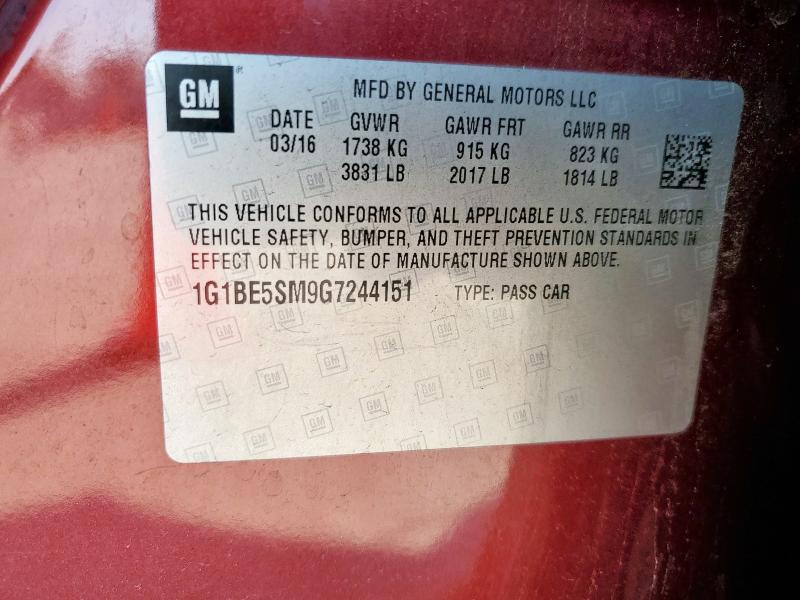 2016 CHEVROLET CRUZE LT - 1G1BE5SM9G7244151