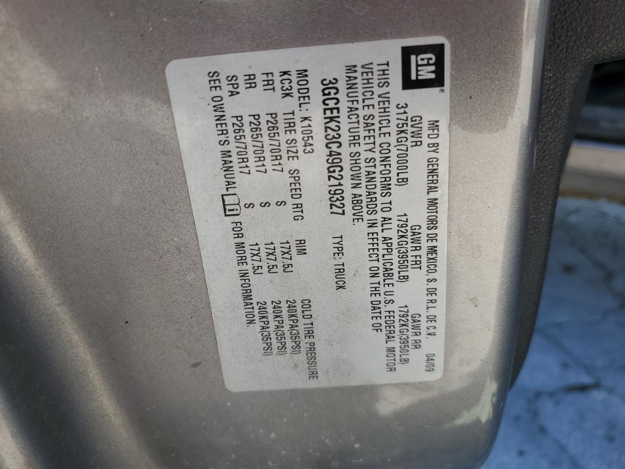 Lot #3287497000 2009 CHEVROLET SILVERADO K1500 LT