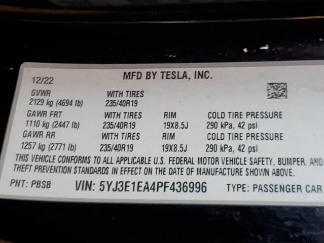 2023 TESLA MODEL 3 - 5YJ3E1EA4PF436996
