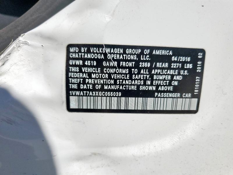 2016 VOLKSWAGEN PASSAT S 1VWAT7A3XGC055039
