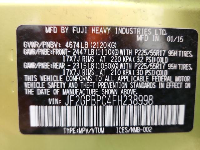 2015 SUBARU XV CROSSTR JF2GPBPC4FH238998