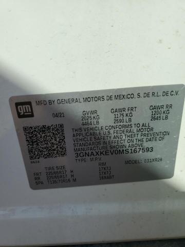 2021 CHEVROLET EQUINOX LT 3GNAXKEV0MS167593