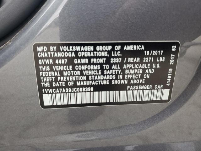 2018 VOLKSWAGEN PASSAT SEL 1VWCA7A39JC009398