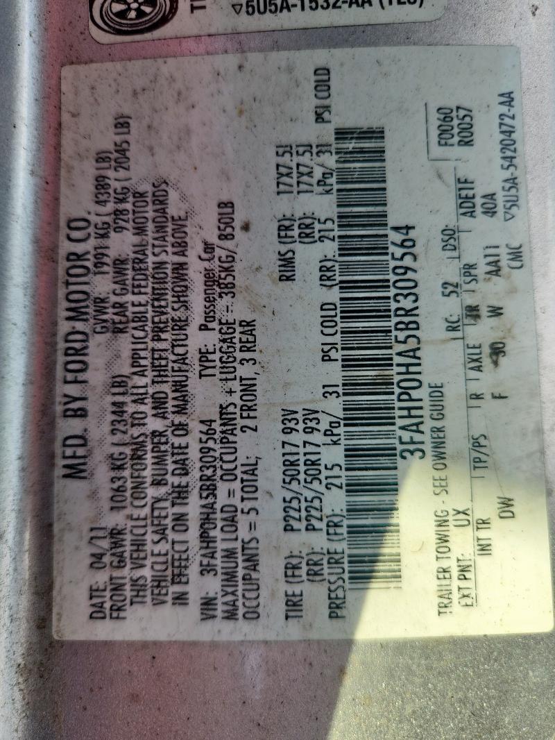 2011 FORD FUSION SE - 3FAHP0HA5BR309564