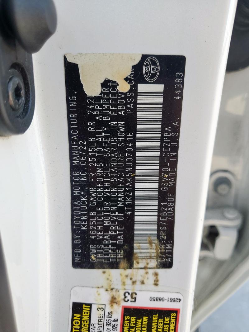 2022 TOYOTA CAMRY TRD 4T1KZ1AK5NU070416