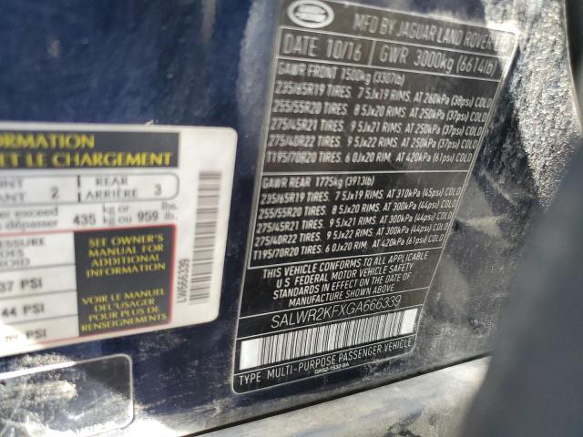 2016 LAND ROVER RANGE ROVE SALWR2KFXGA666339