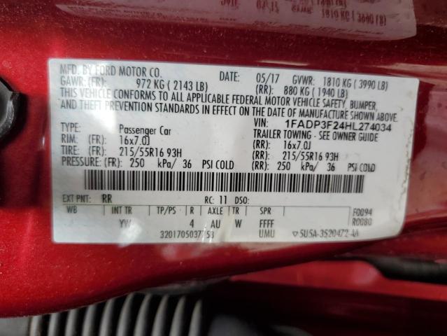 2017 FORD FOCUS SE - 1FADP3F24HL274034