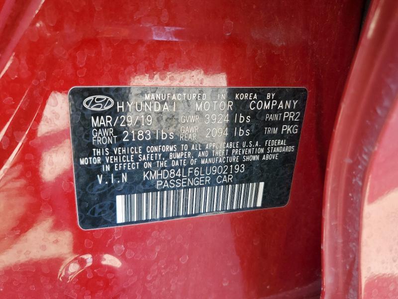 2020 HYUNDAI ELANTRA SEL KMHD84LF6LU902193