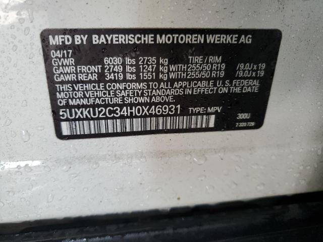 2017 BMW X6 XDRIVE3 5UXKU2C34H0X46931