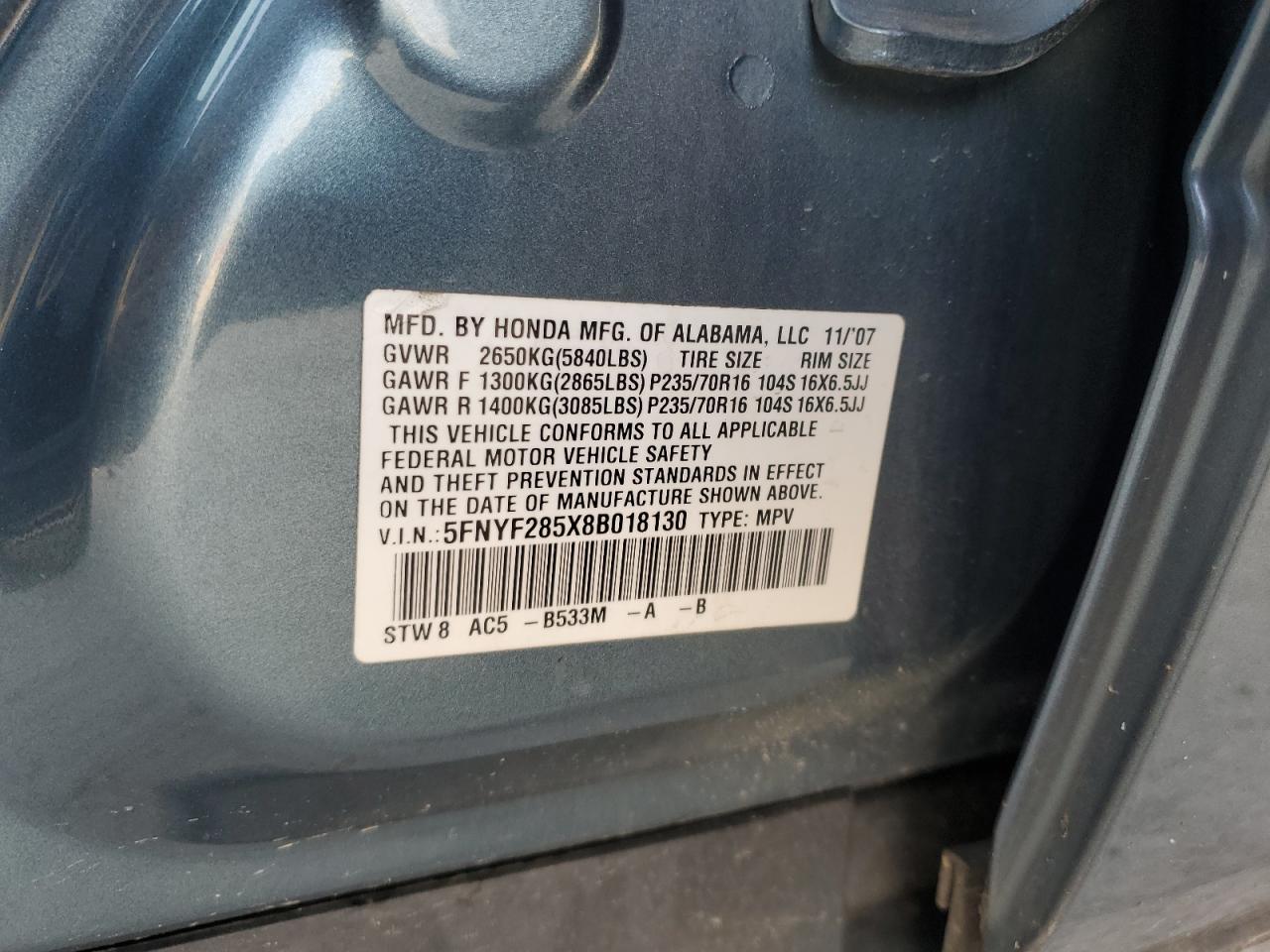 Lot #3264421411 2008 HONDA PILOT EXL