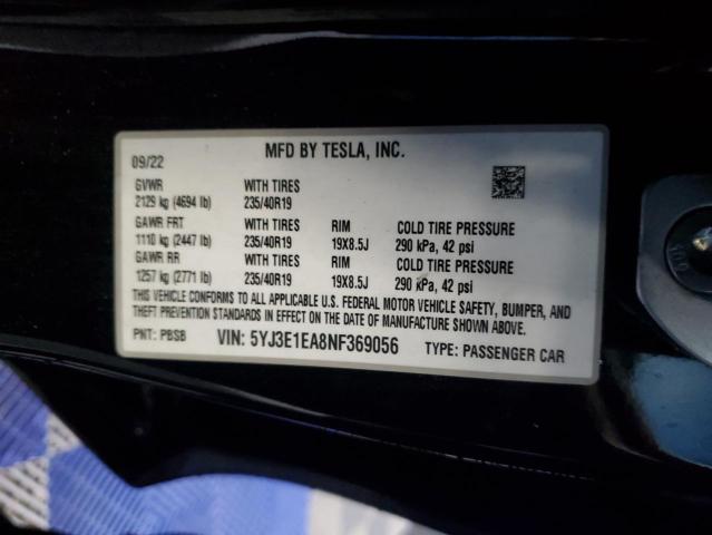 2022 TESLA MODEL 3 - 5YJ3E1EA8NF369056