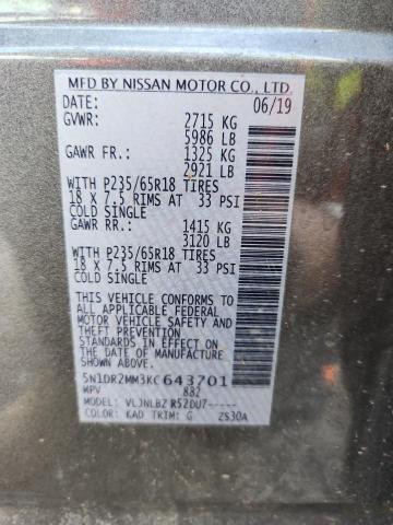 2019 NISSAN PATHFINDER 5N1DR2MM3KC643701