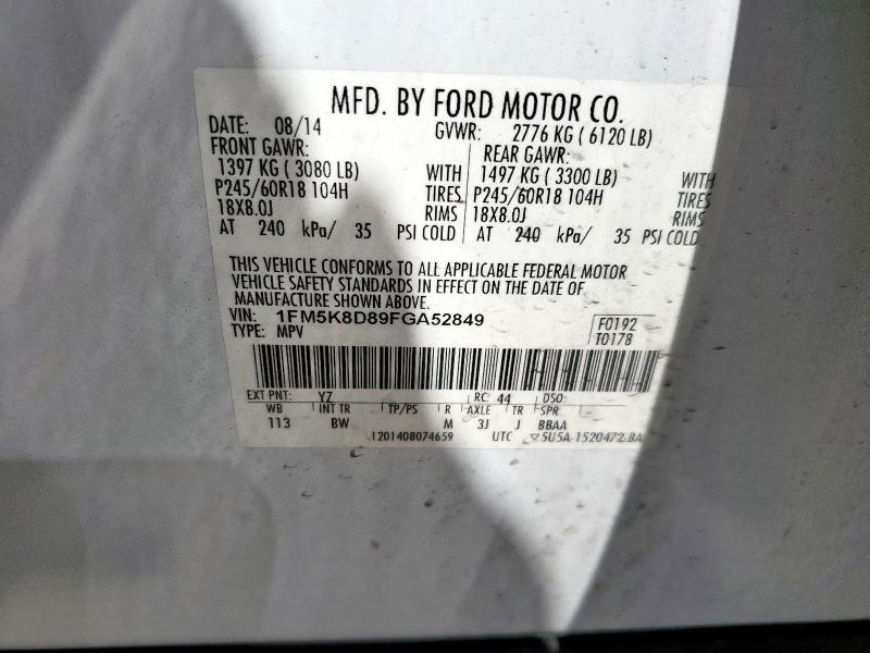 2015 FORD EXPLORER X 1FM5K8D89FGA52849