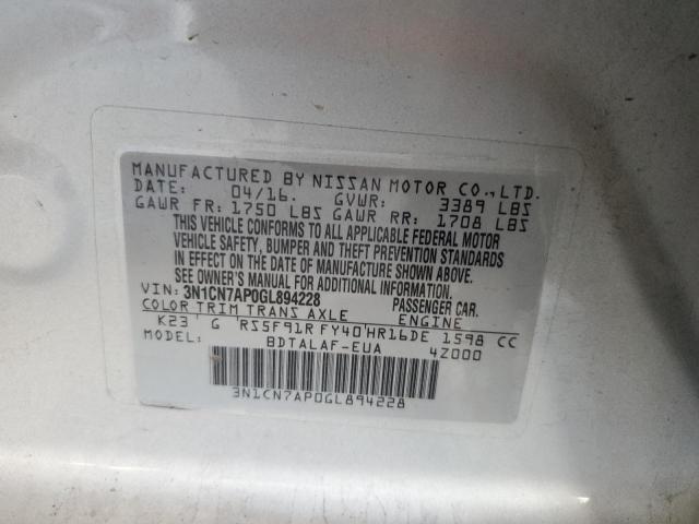 2016 NISSAN VERSA S 3N1CN7AP0GL894228