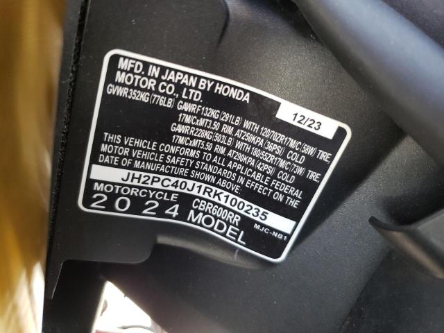 2024 HONDA CBR600 RR JH2PC40J1RK100235