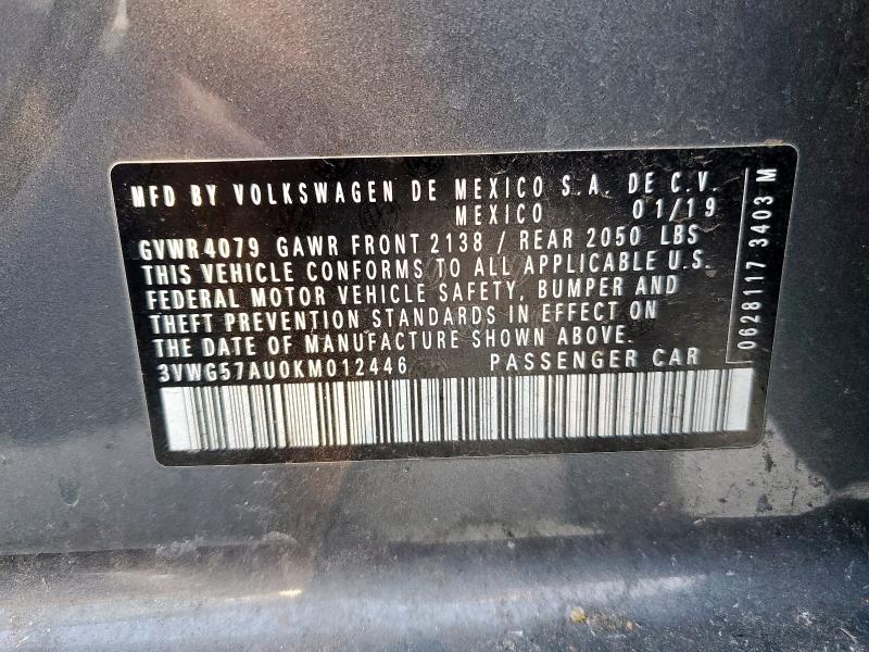 2019 VOLKSWAGEN GOLF S 3VWG57AU0KM012446