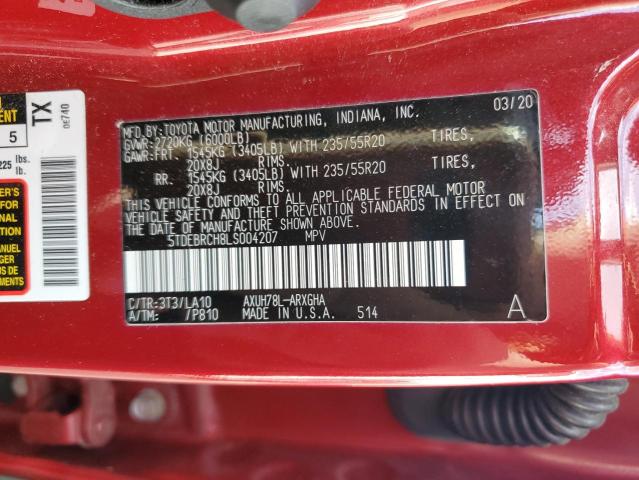 2020 TOYOTA HIGHLANDER 5TDEBRCH8LS004207