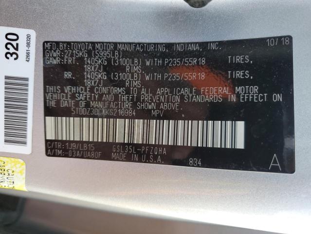 2019 TOYOTA SIENNA XLE 5TDDZ3DCXKS216984