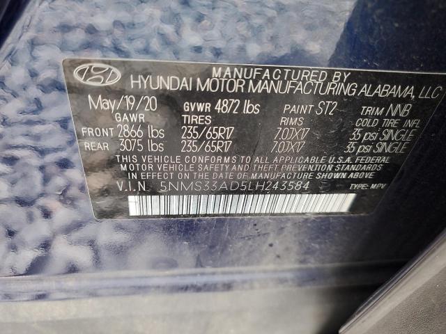 2020 HYUNDAI SANTA FE S 5NMS33AD5LH243584