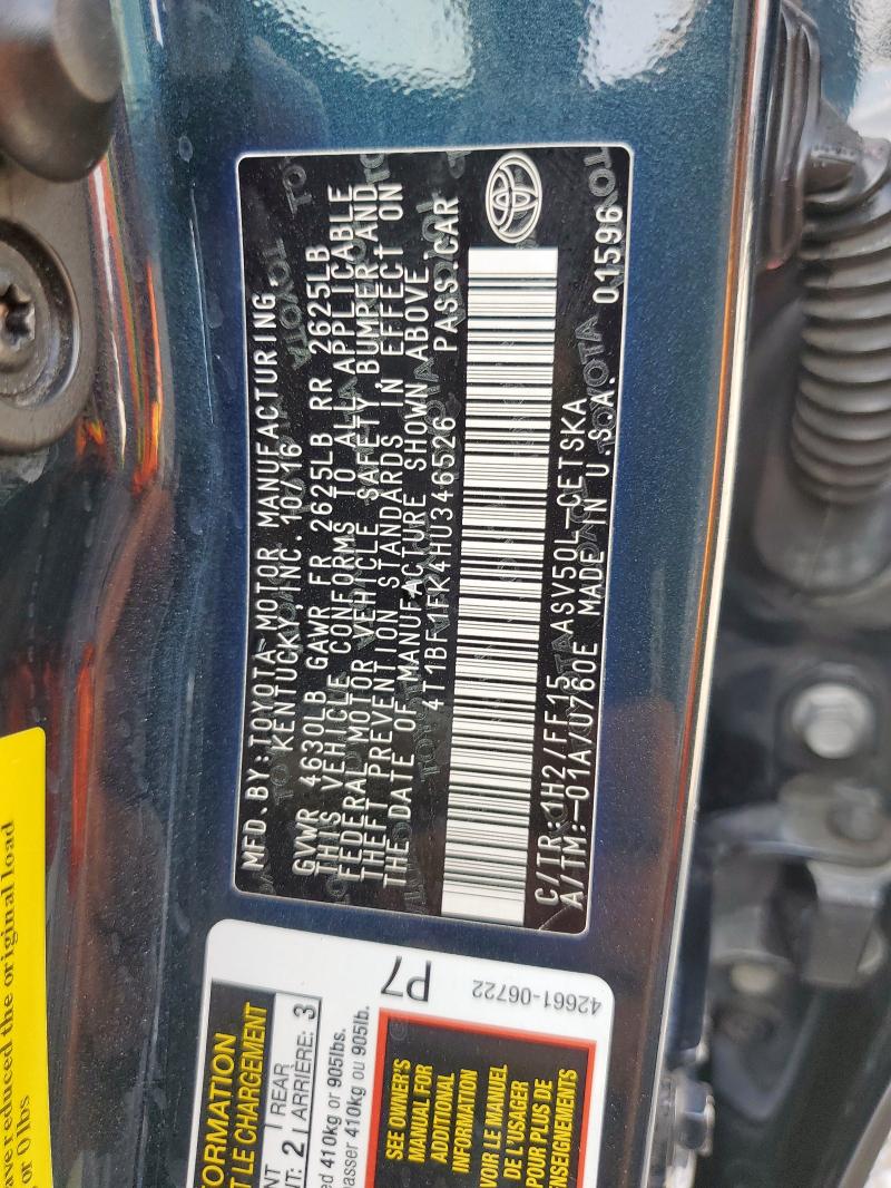 2017 TOYOTA CAMRY LE - 4T1BF1FK4HU346526