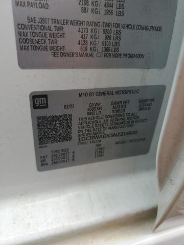 2022 CHEVROLET SILVERADO - 1GCRWAEK5NZ214930