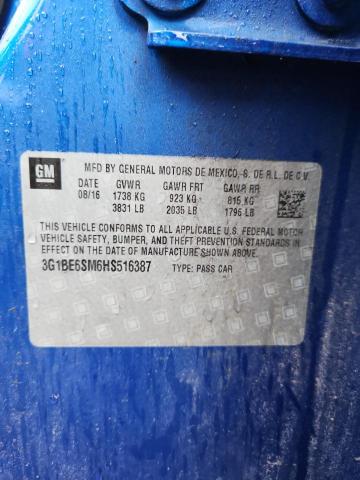 2017 CHEVROLET CRUZE LT 3G1BE6SM6HS516387