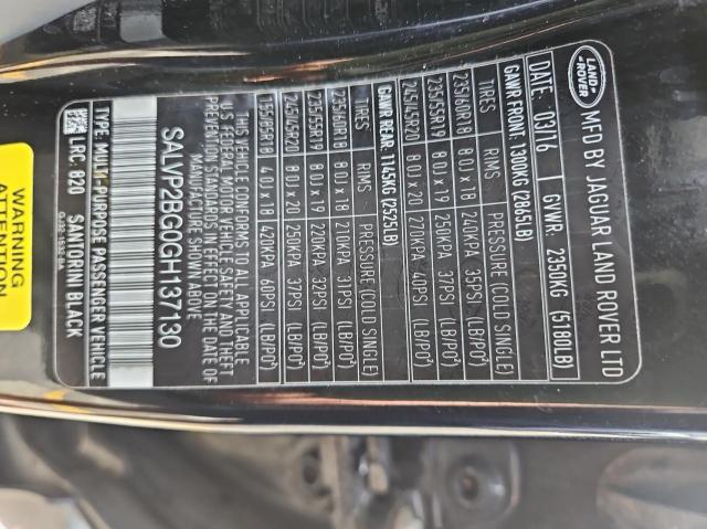 2016 LAND ROVER RANGE ROVE SALVP2BG0GH137130