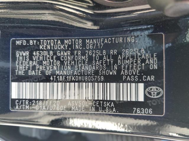 2017 TOYOTA CAMRY LE 4T1BF1FK0HU805759