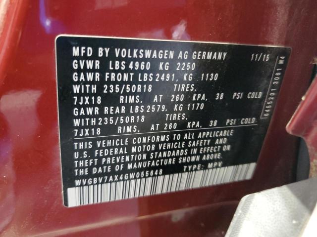 2016 VOLKSWAGEN TIGUAN S WVGBV7AX4GW055648