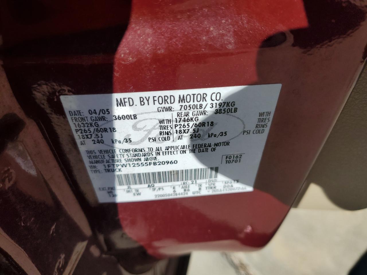 Lot #3291193988 2005 FORD F150 SUPERCREW