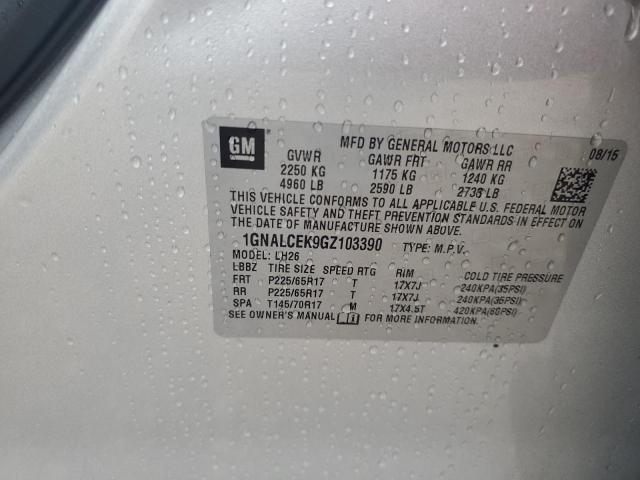 2016 CHEVROLET EQUINOX LT 1GNALCEK9GZ103390