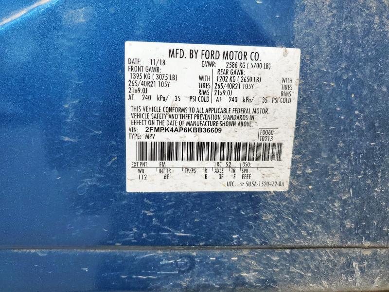 2019 FORD EDGE ST 2FMPK4AP6KBB36609