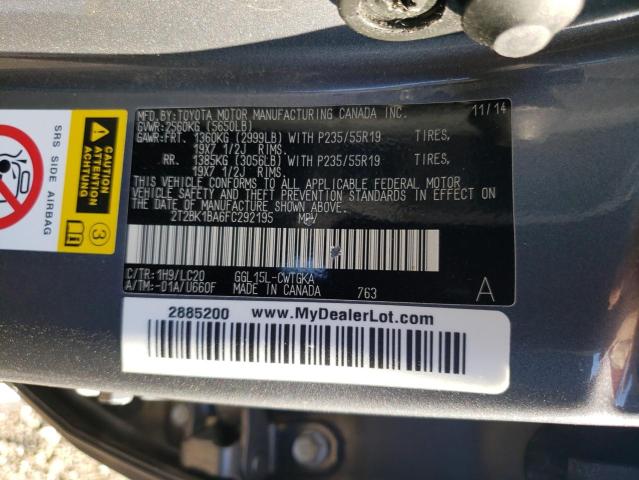 2015 LEXUS RX 350 BAS 2T2BK1BA6FC292195