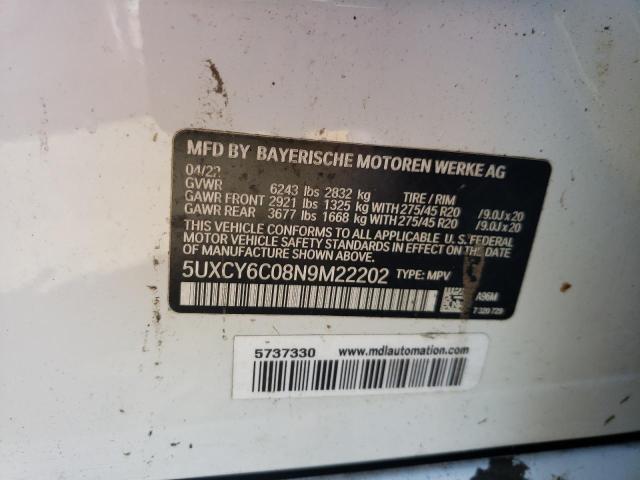 2022 BMW X6 XDRIVE4 - 5UXCY6C08N9M22202