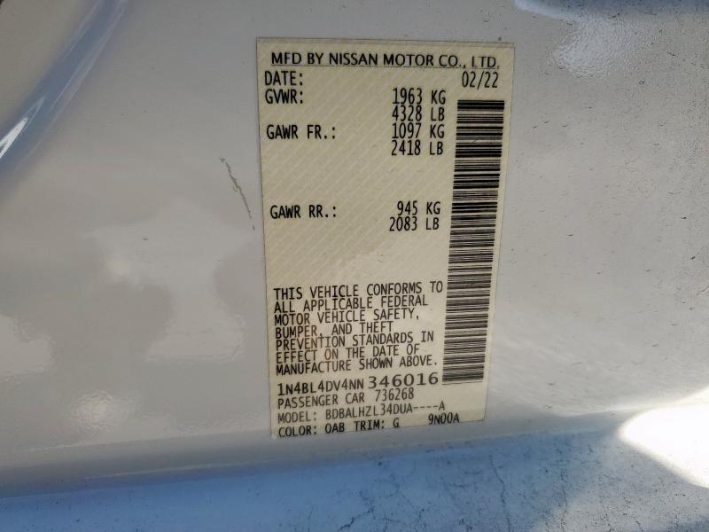 2022 NISSAN ALTIMA SV - 1N4BL4DV4NN346016