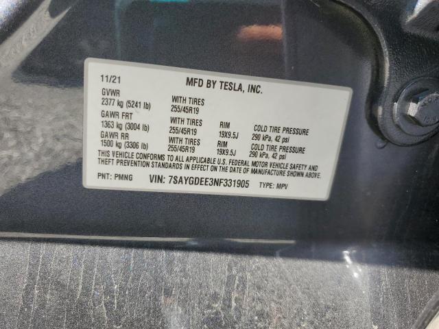 2022 TESLA MODEL Y 7SAYGDEE3NF331905