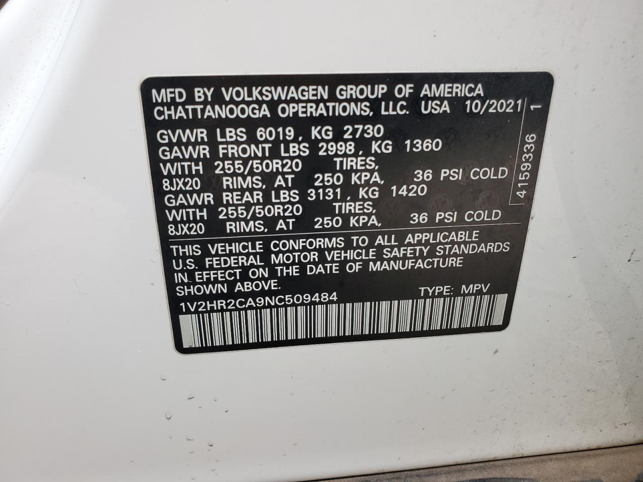 Lot #3302885916 2022 VOLKSWAGEN ATLAS SE