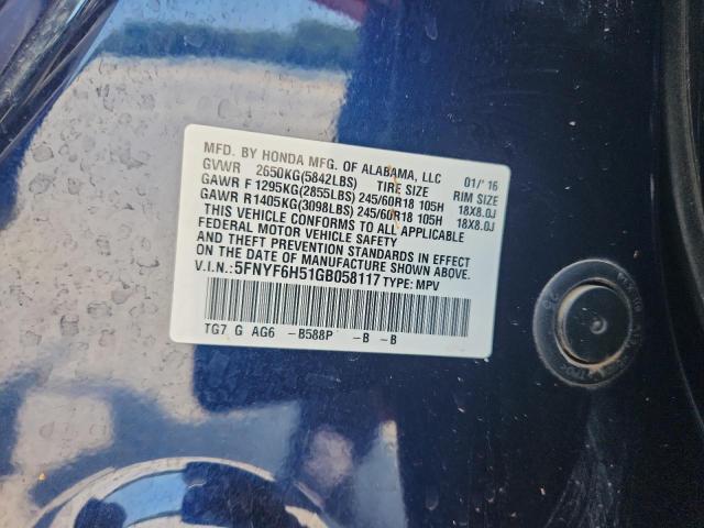 2016 HONDA PILOT EXL 5FNYF6H51GB058117