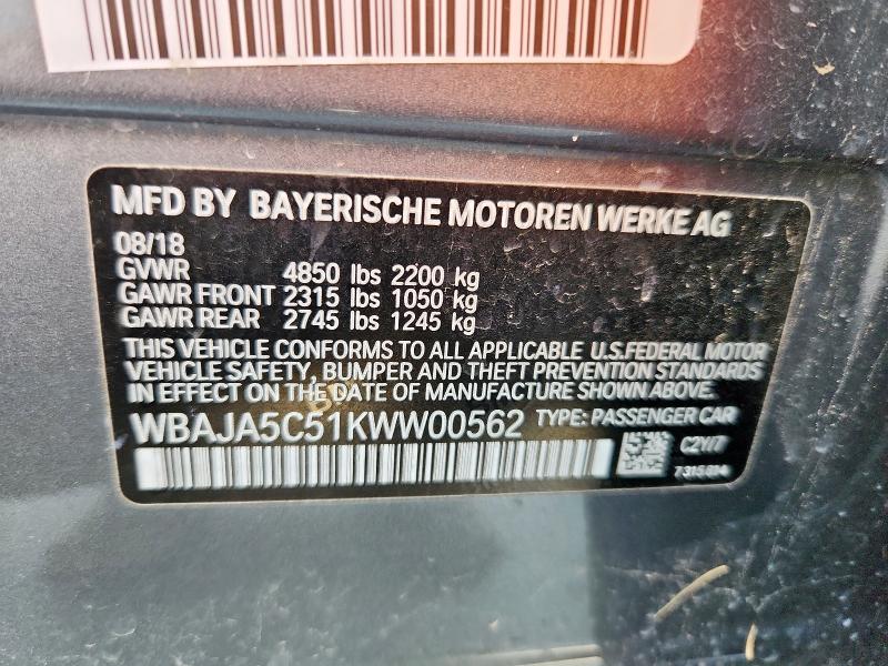 2019 BMW 530 I WBAJA5C51KWW00562